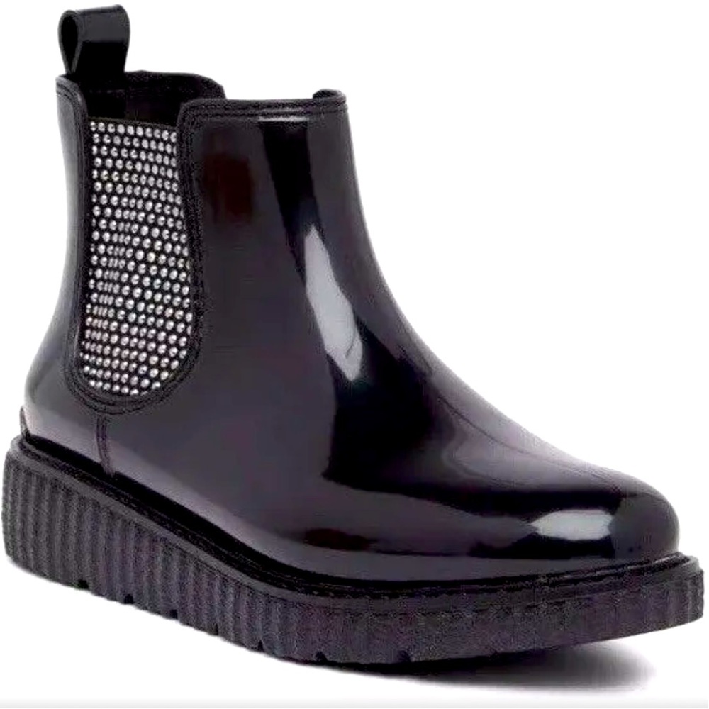 Size 8 Michael Kors Lulu Black And Silver Metallic Stud Leather Rain Booties